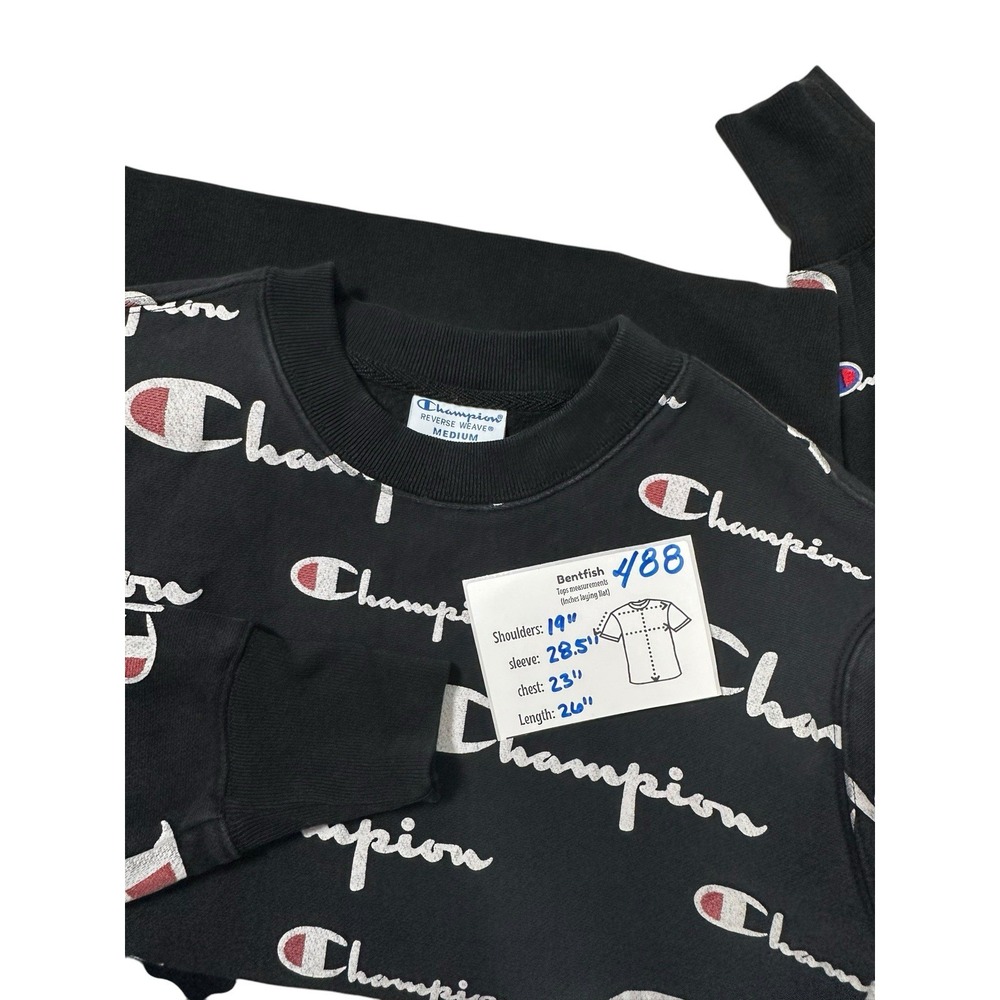 Vintage Champion Size Medium Reverse Weave Sweatshirt Black All over Print - Picture 6 of 6